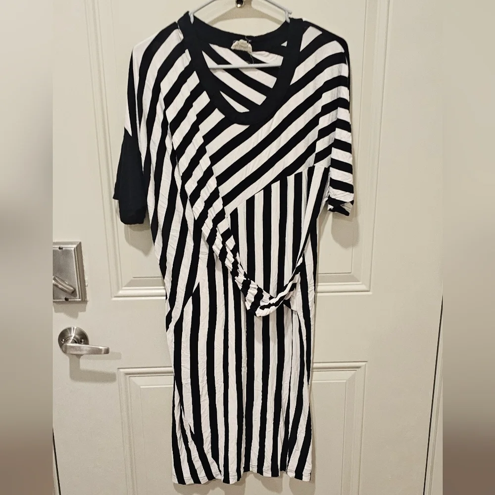 Asymmetrical Black and White Striped Dress